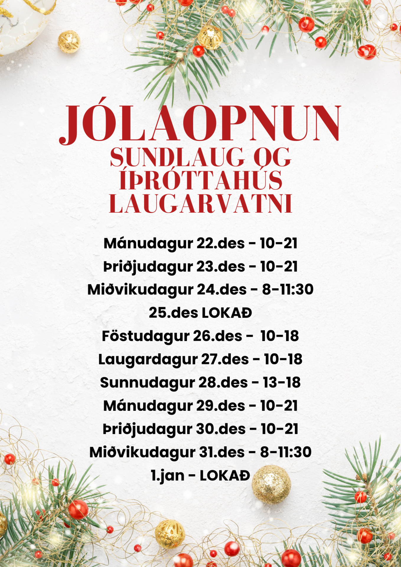 Jólaopnun íþróttamiðstöðin Laugarvatni