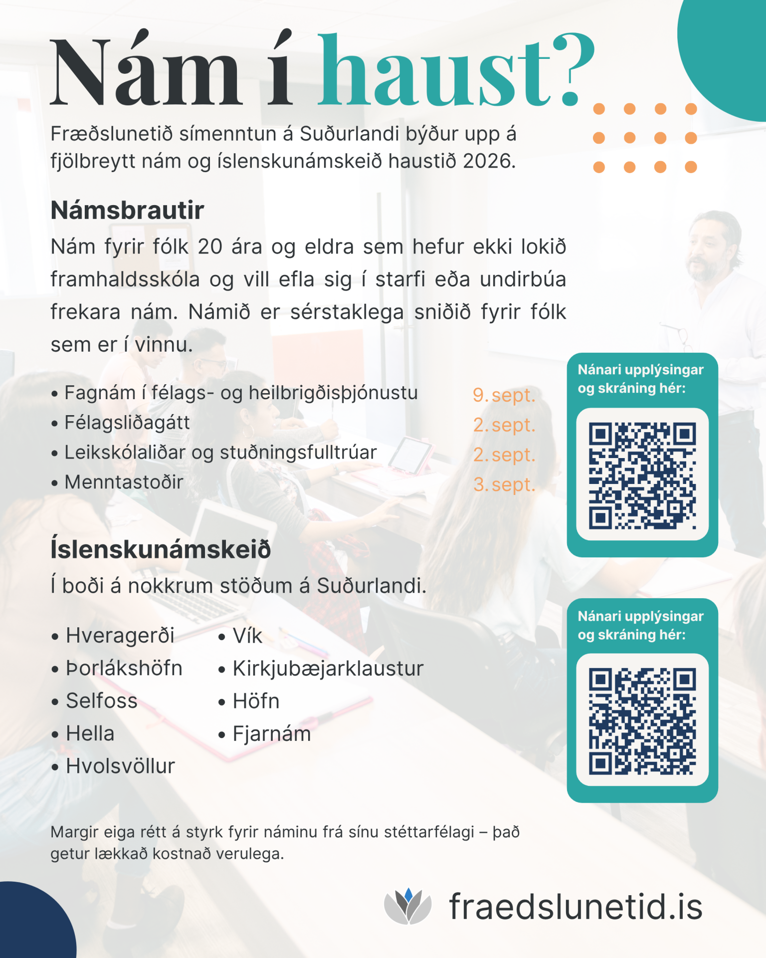 Íslenskunám og námsbrautir